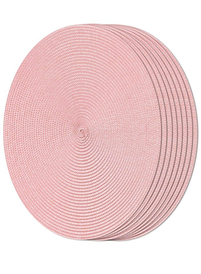 FunWheat Round Braided Placemats Set of 8 Place Mats for Dining Table Woven Washable Non-Slip Table Mats 15 Inch(Pink,8pcs) - Image 1